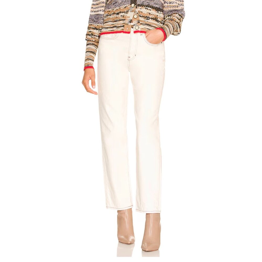Veronica Beard Size 25 Blake Classic Straight High Rise Jeans in Ecru